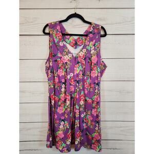 Roaman's Women's Purple Floral Cotton V-Neck Sleeveless Tunic‎ Blouse Size 2X
